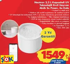 NEUTRON 2,2 L KAPASİTELİ UV TEKNOLOJİLİ EVCİL HAYVAN AKILLI SU PINARI, SU KABI